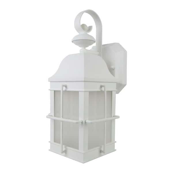 SOLUS New Town 15 in. White Composite Outdoor Hardwired Lantern Sconce with Frosted Diffuser 4000K LED