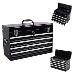 21 in. 4-Drawer Black Metal Tool Box,Portable Steel Tool Chest with EVA Liners,Auto-Locking,Powder-Coated Finish