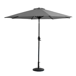 Riviera Gray 9 ft. Market Patio Outdoor Umbrella with Decorative Round Resin Base