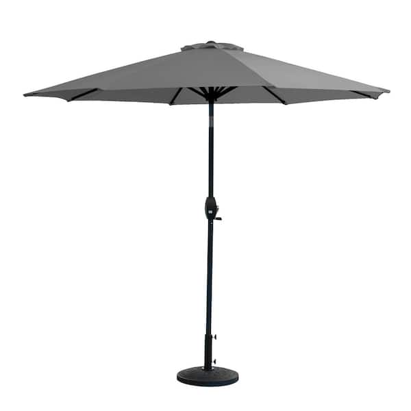 WESTIN OUTDOOR Riviera Gray 9 ft. Market Patio Outdoor Umbrella with Decorative Round Resin Base