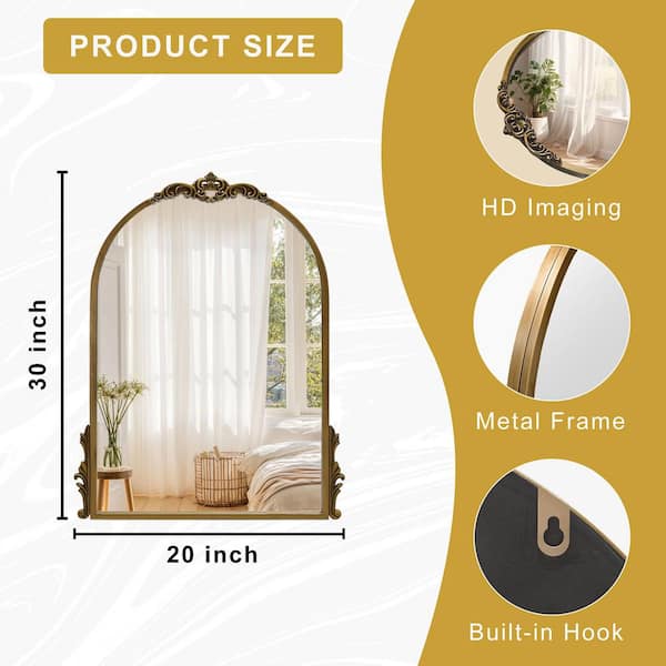20 in. W x 26 in. H Gold Metal Arch Classic Frame Decorative Wall Mirror