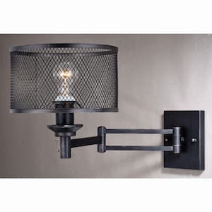 Polk Warm Pewter Plug-In Motion Sensor Swing Arm Wall Lamp Beige Linen Drum Shade