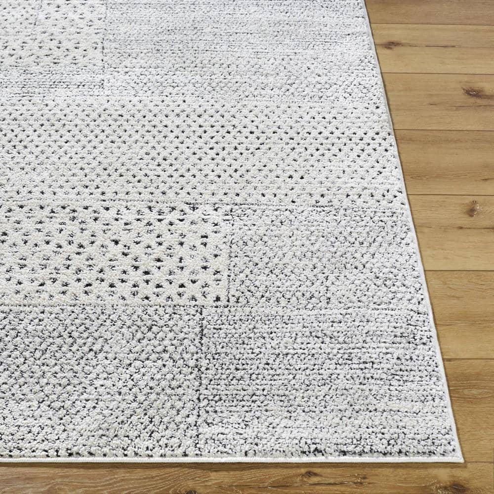 Ivory and Black Geometric Polyester Runner Rug