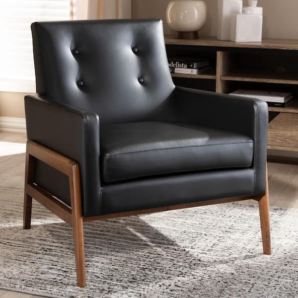 Baxton Studio Perris Black Faux Leather, Faux Leather Lounge Chair