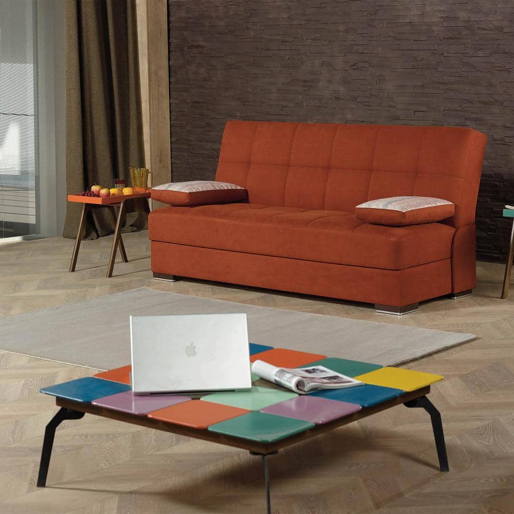 Soho Twin Sleeper Sofa with Storage in Vibrant Orange Chenille