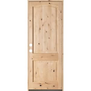 Krosswood Doors 36 in. x 96 in. Rustic Top Rail Arch 2 Panel Right-Hand Inswing Unfinished Knotty Alder Exterior Wood Prehung Front Door