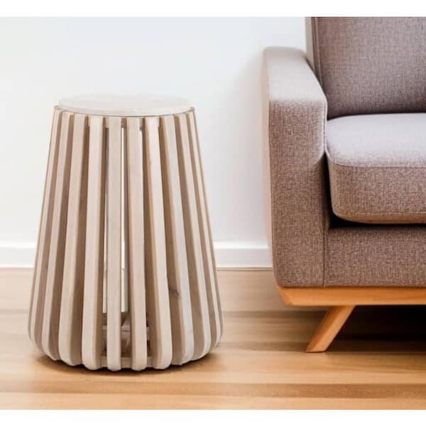 15.00 in. White Round Marble End Table