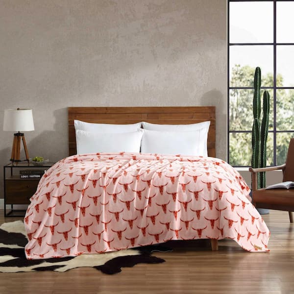 Wrangler Steer Head Terracotta/Peach Ultra Soft Plush Fleece King Blanket