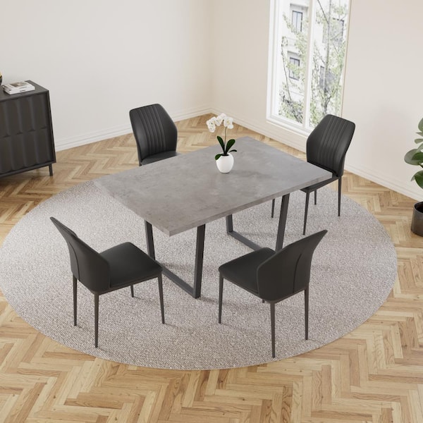GOJANE 5-Piece Rectangle Gray MDF Table Top Dining Room Set Seating 4 with Black Chairs