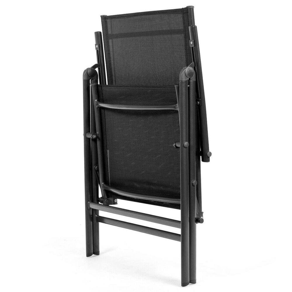 Set of 2 Black Adjustable Folding Patio Dining Chairs