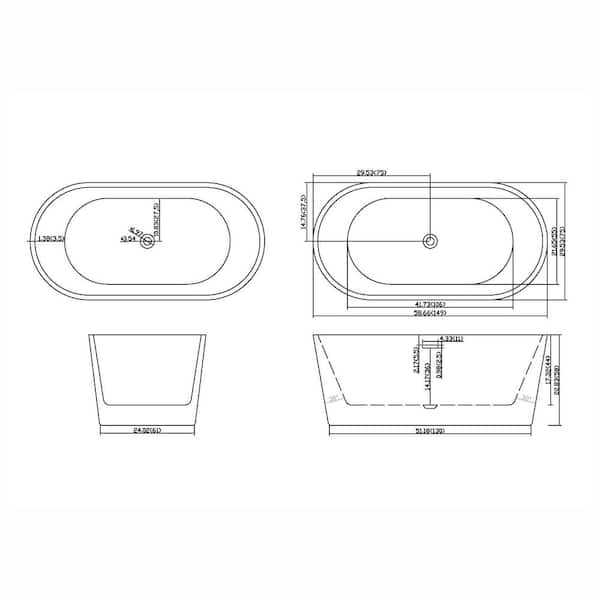 59 in. x 29 in. Acrylic Flatbottom Alcove Freestanding Soaking Bathtub in White
