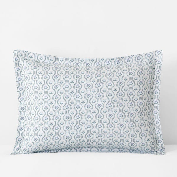Company Cotton Tira Flower Percale Blue King Sham