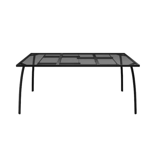 31.5 in. W x 65 in. L Black Rectangle Steel Mesh Patio Dining Table for Deck Lawn Garden