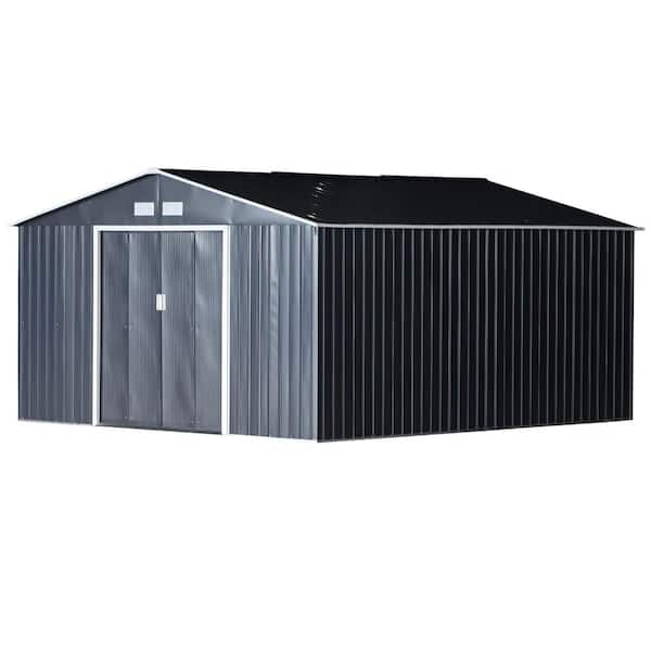Outsunny 11 ft. x 12.5 ft. Metal Garden Shed Utility Tool Storage for Backyard and Garden with Sloped Roof and Air Ventilation