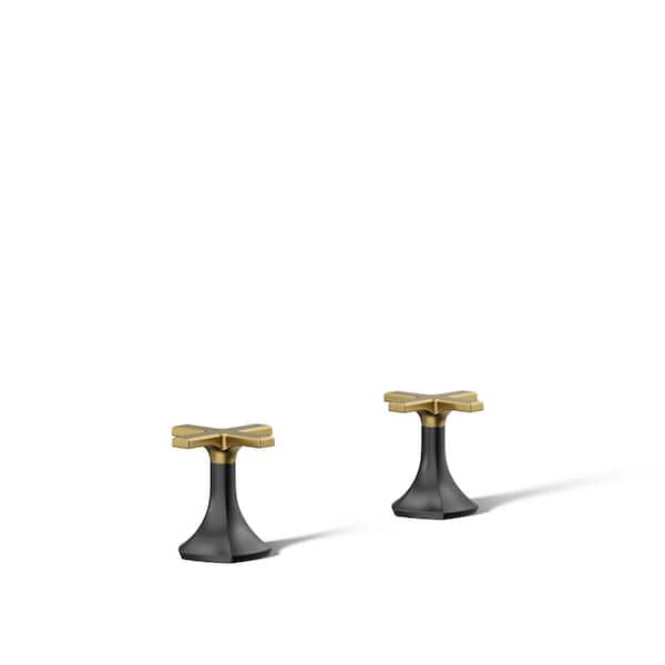 KOHLER Occasion Cross Bathroom Sink Faucet Handles in Matte Black with Moderne Brass