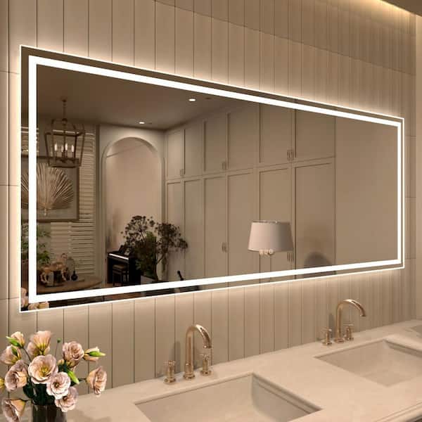 TaiMei 72 in. W x 30 in. H Frameless Beveled LED Single Bathroom Vanity Mirror, Polished Crystal