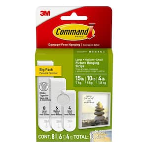 Picture Hanging Strips Variety Pack, White, Damage Free Decorating, 18 Pairs