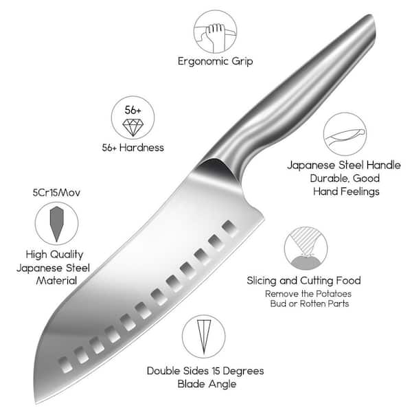 Numhew 7 in. Stainless Steel Full Tang Santoku Knife with