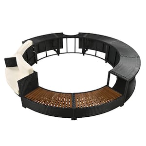 Black Metal Outdoor Surround Frame Rattan Sectional Set with Storage Spaces Beige Cushions for Patio, Backyard, Garden