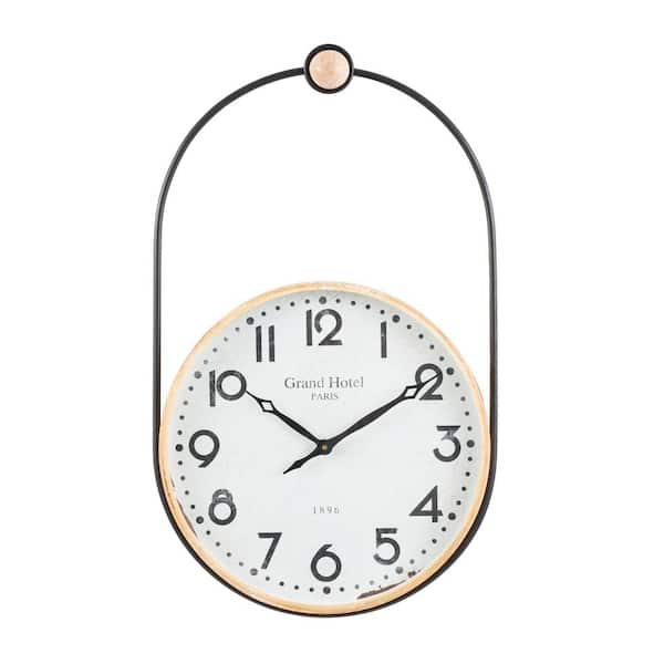 Litton Lane Brown Wooden Suspended Hanging Wall Clock with Brown Wood Accents