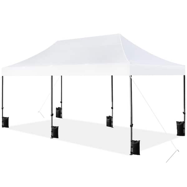 Yaheetech 10 ft. × 20 ft. Outdoor Adjustable Pop Up Canopy Tent with Wheeled Carry Bag , White