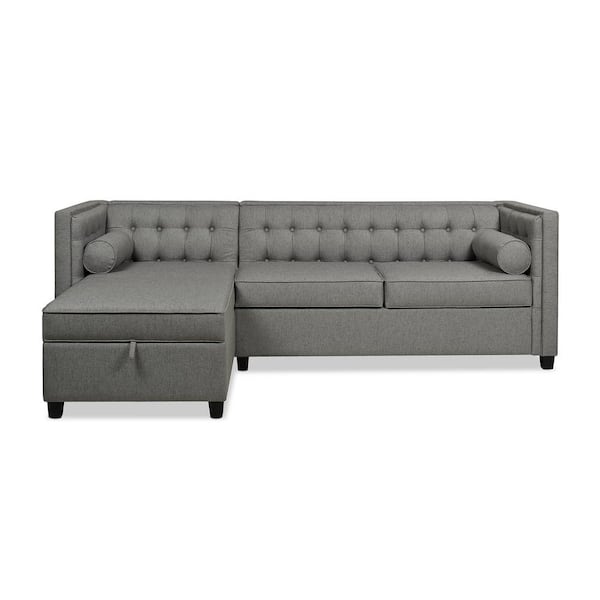 Jennifer Taylor Jack 100 in. Dark Heathered Grey Linen Tuxedo Sectional with Reversible Chaise and Storage