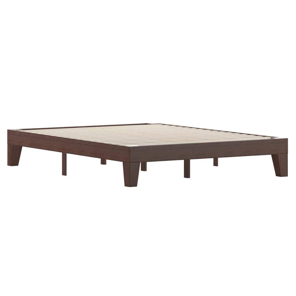 Brown Wood Frame Queen Platform Bed