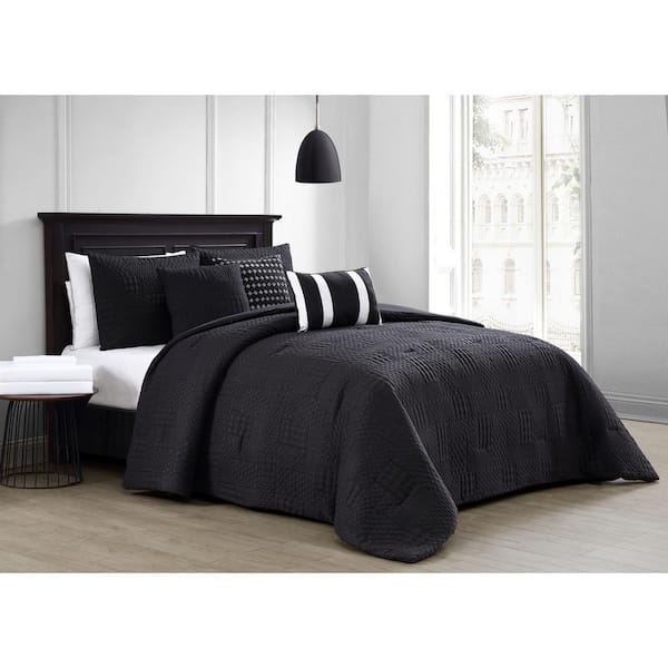 Addison House Yardley 10-Piece Embossed Black King Comforter Set with Sheet Set