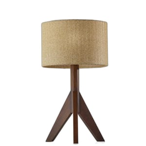 23.5 in. Brown 1 Light 1-Way (On/Off) Tripod Floor Lamp for Liviing Room with Rattan Round Shade