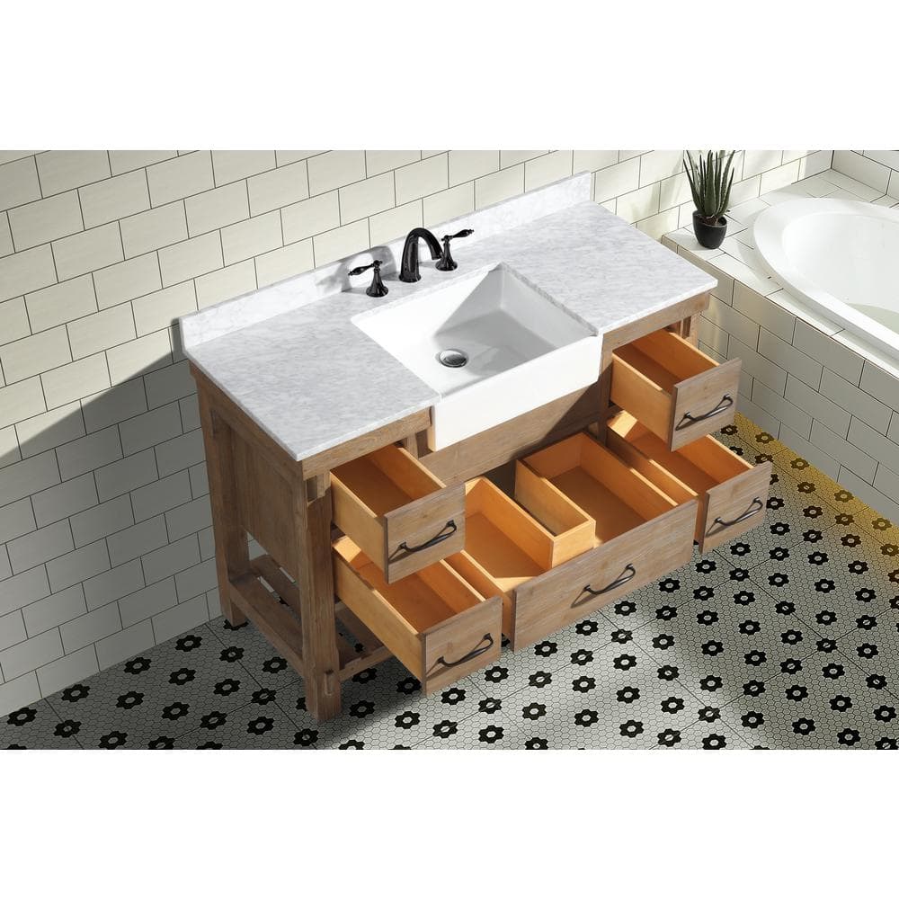 Marina 48" Weathered Fir Farmhouse Bathroom Vanity with Carrara Marble Top