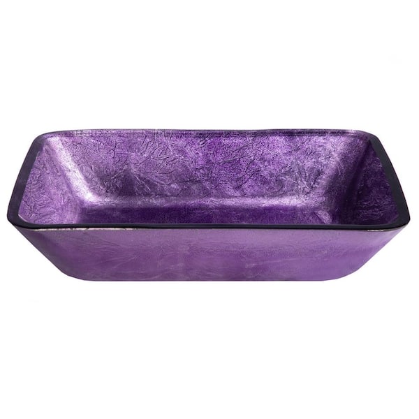 Eden Bath Purple Foil Glass Rectangular Vessel Sink