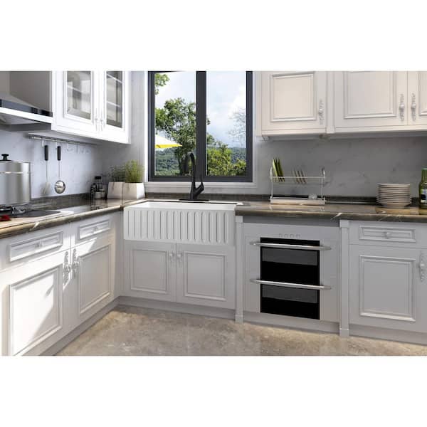 Roine Reversible Farmhouse Apron Front Solid Surface Man Made Stone 33 in. Single Bowl Kitchen Sink in White