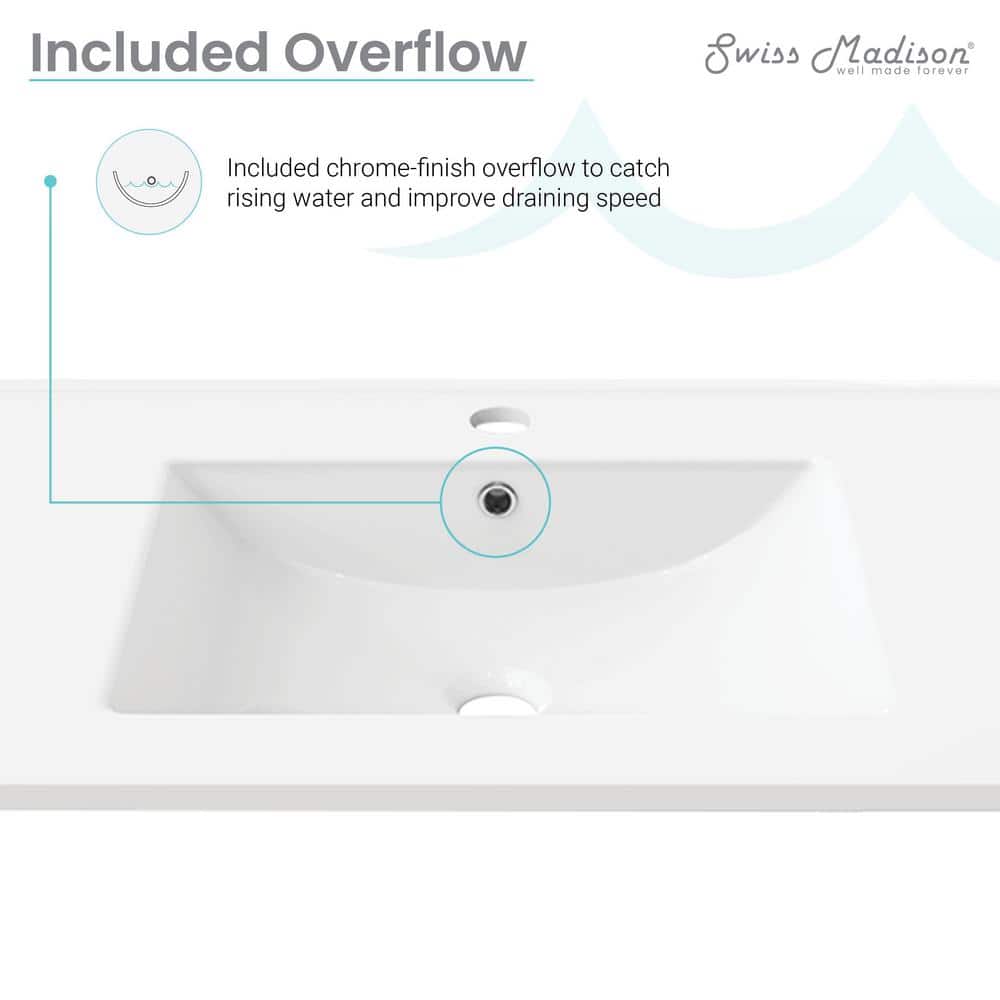 White Ceramic 36" Vanity Sink Top with Faucet Hole