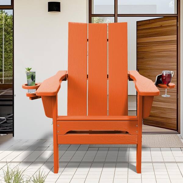 JEAREY Classic Dark Orange Folding Plastic Adirondack Chair with Double Cup Holder SBTHQY AJ The Home Depot