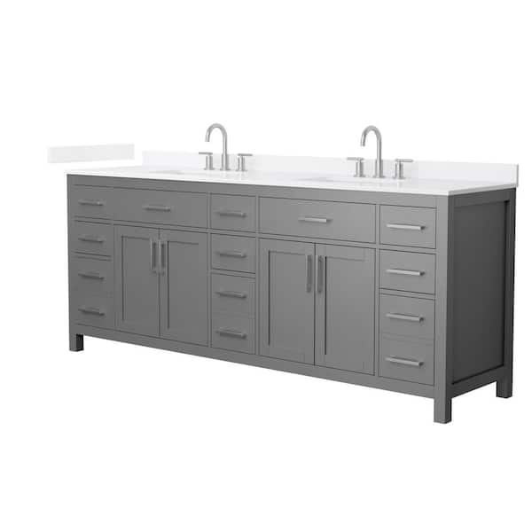 Beckett 84 in. Double Freestanding Dark Gray Bath Vanity with White Quartz Top (Assembled)