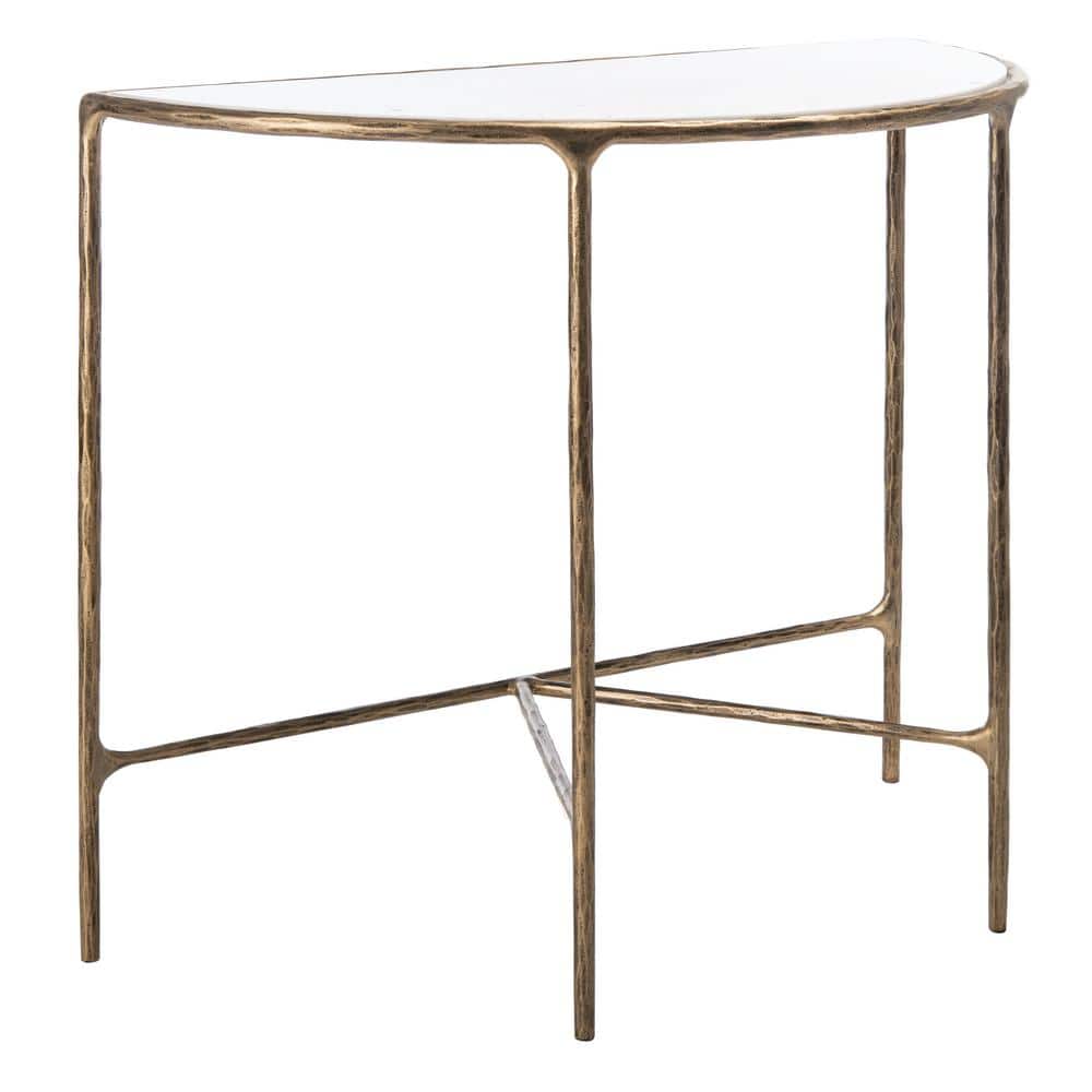 Aristocratic Airy Glamour 36'' Demilune Brass & White Marble Console Table