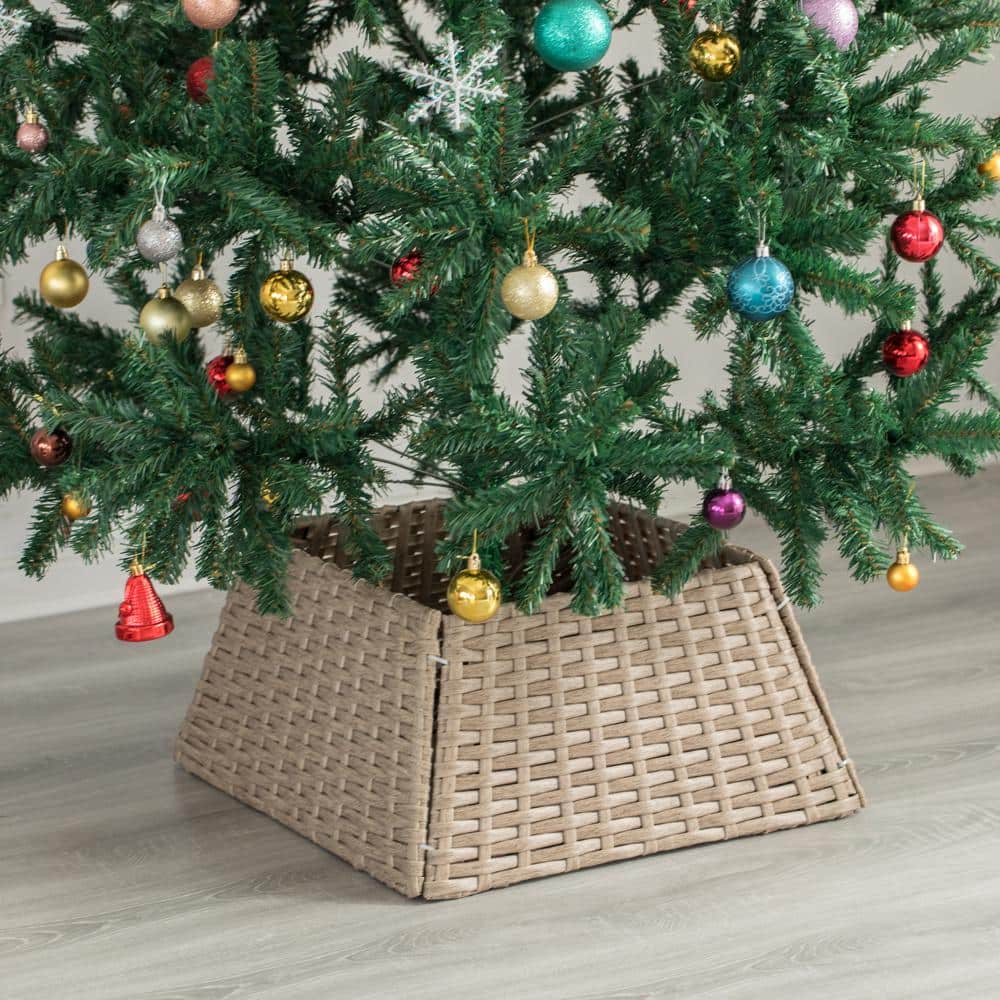 Gray Foldable Rattan Christmas Tree Skirt Collar Basket