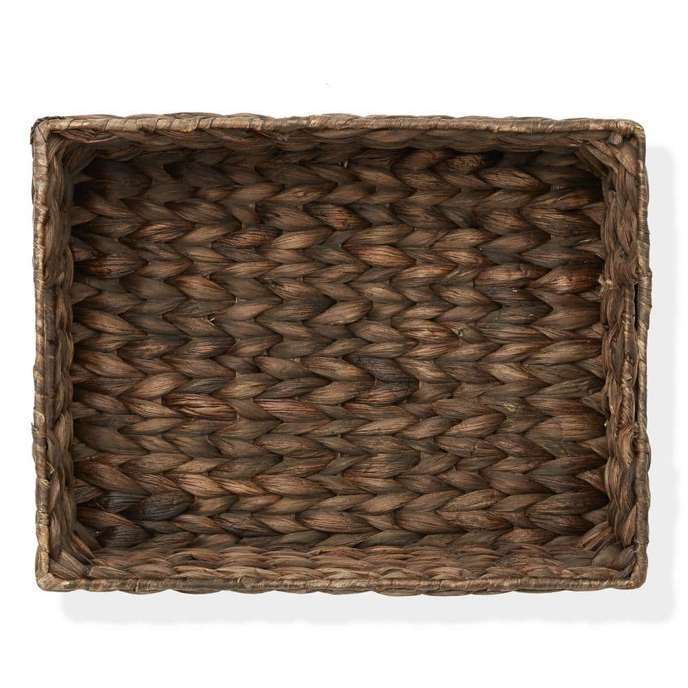 Espresso Water Hyacinth Woven Storage Baskets with Chalkboard Labels, Set of 4