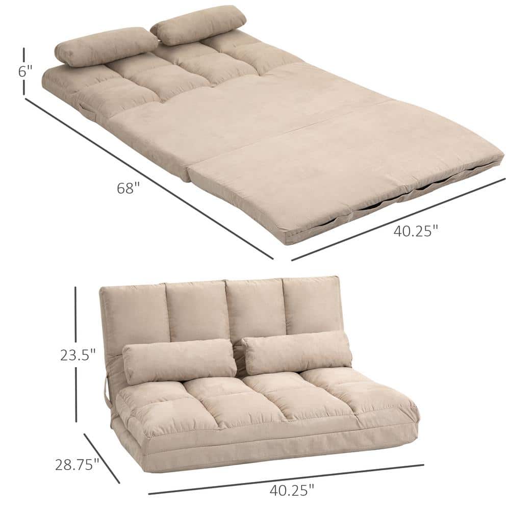 Beige Tufted Metal Full Sleeper Sofa with Pillows