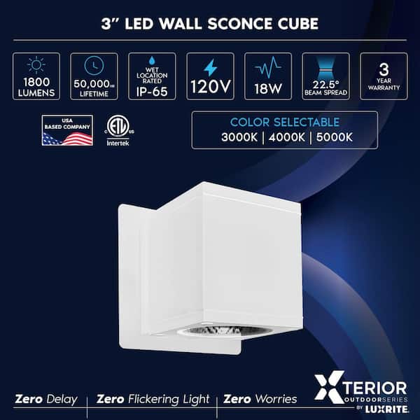 LUXRITE 3 in. White Modern Integrated LED Up Down Wall Sconce Cube