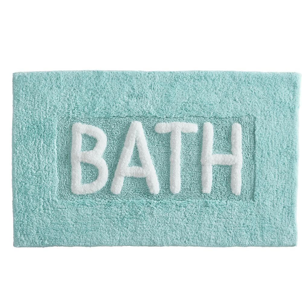 Aqua Blue Cotton Bath Rug with Plush Shag Fibers