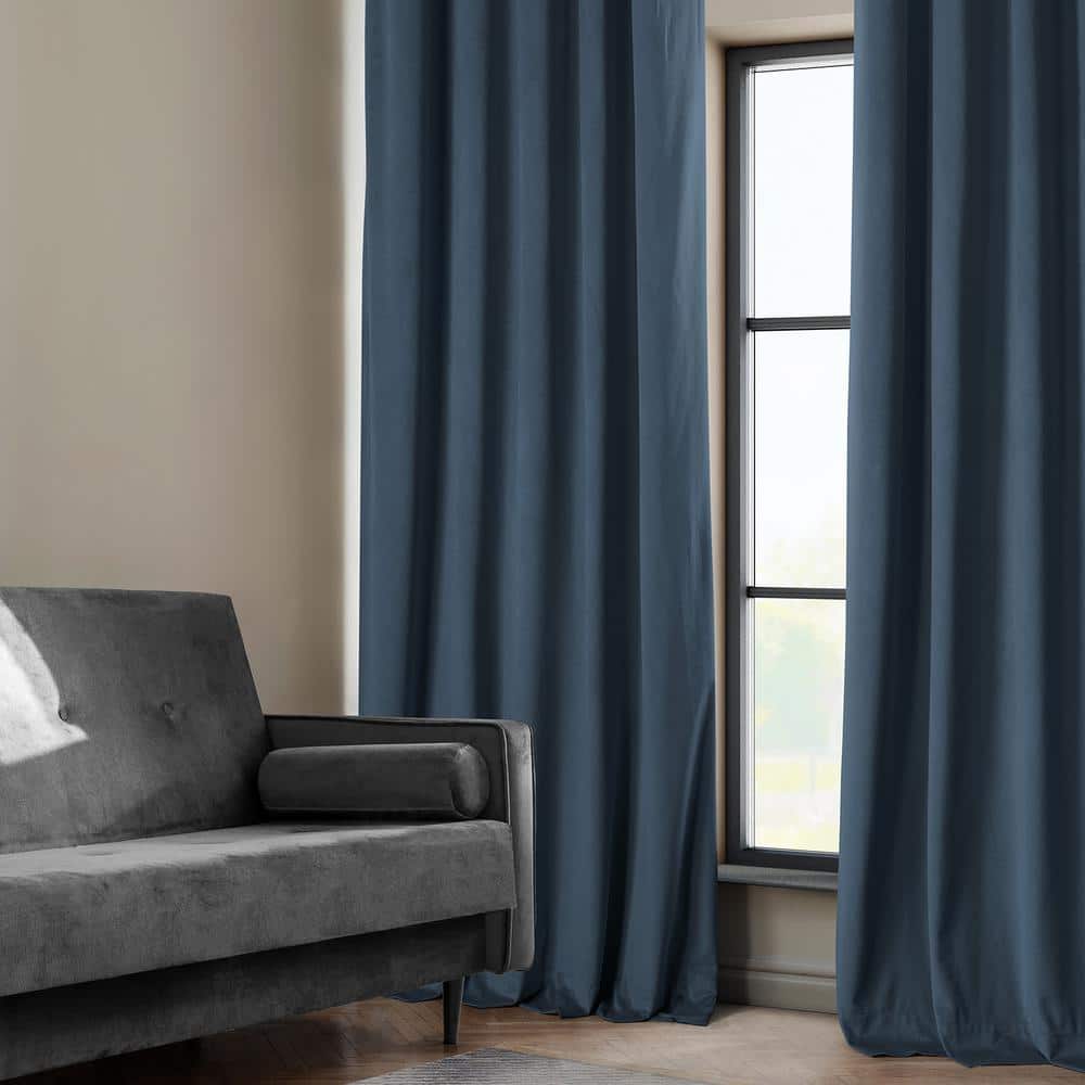Elegant London Blue Velvet Room-Darkening Curtain, 50" x 108"