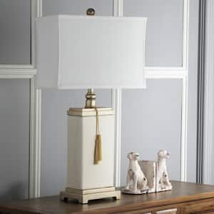 Amiliana 29.5 in. Cream White Tassel Table Lamp with Off-White Shade