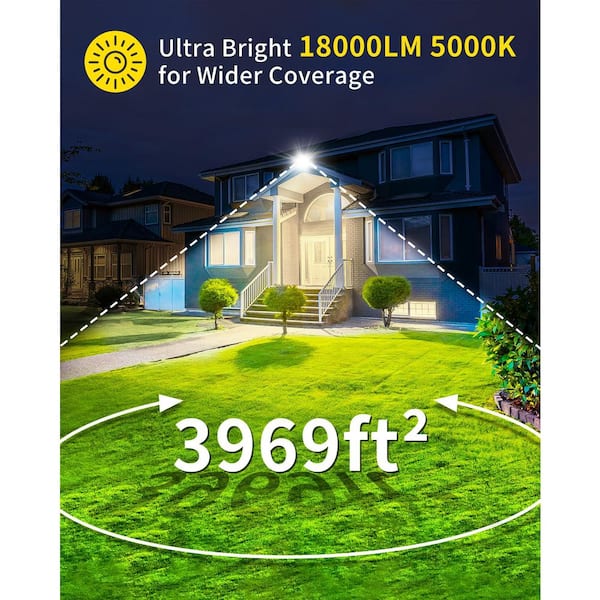 150-Watt Black Plug-In Integrated LED Landscape Flood Light with Dusk to Dawn, IP66 Outdoor Light for Yard and Garage