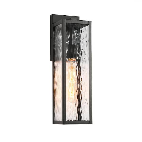 LNC Modern 16.5 in. Black Outdoor Hardwired Wall Lantern Sconce with Textured Glass Shade and No Bulb Included