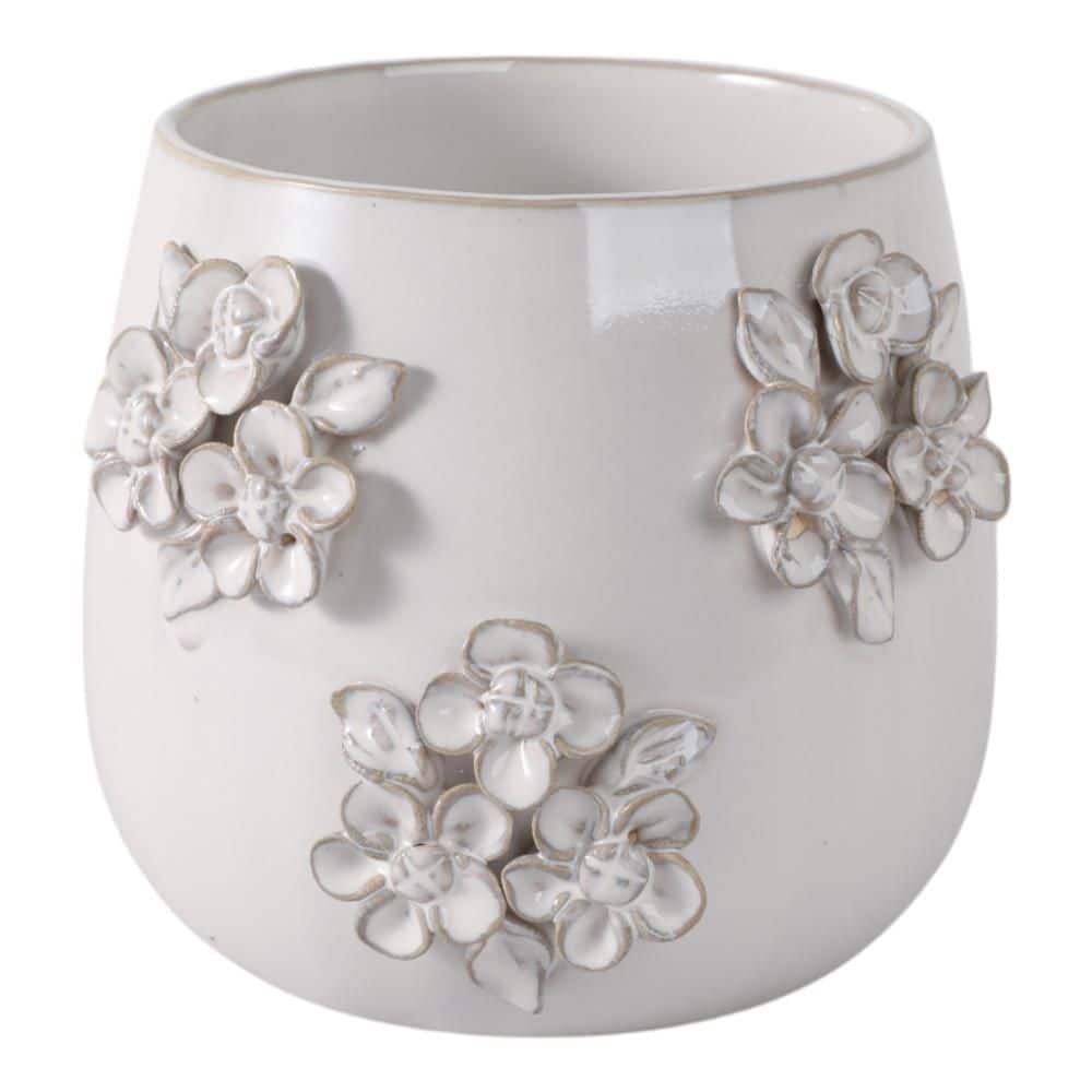 Ivory Ceramic Flower Bunches Applique Planter (6 in. W x 6 in. H) price history on PriceWatchPro