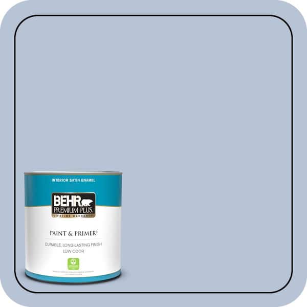 BEHR PREMIUM PLUS 1 qt. #610C-3 Virginia Blue Satin Enamel Low Odor Interior Paint & Primer