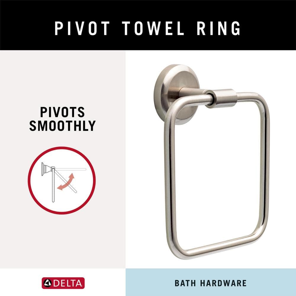 Spotshield Brushed Nickel Rectangular Wall Mounted Towel Ring