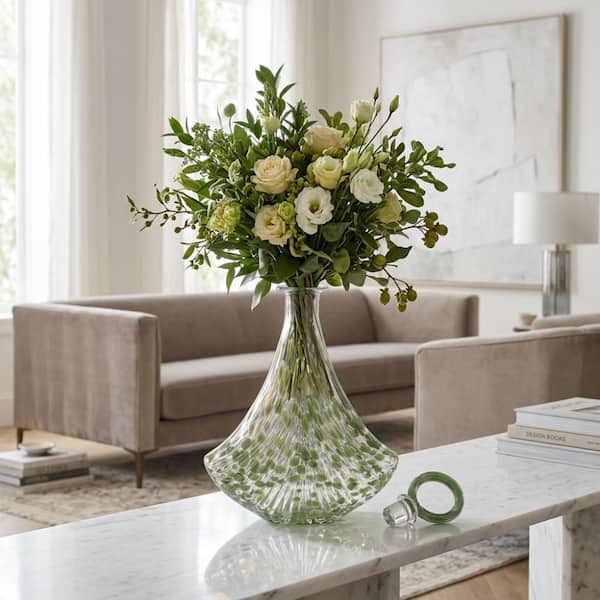 Liv & Skye 20 in. Green Glass Abstract Decorative Bottle Vase HD19351-02