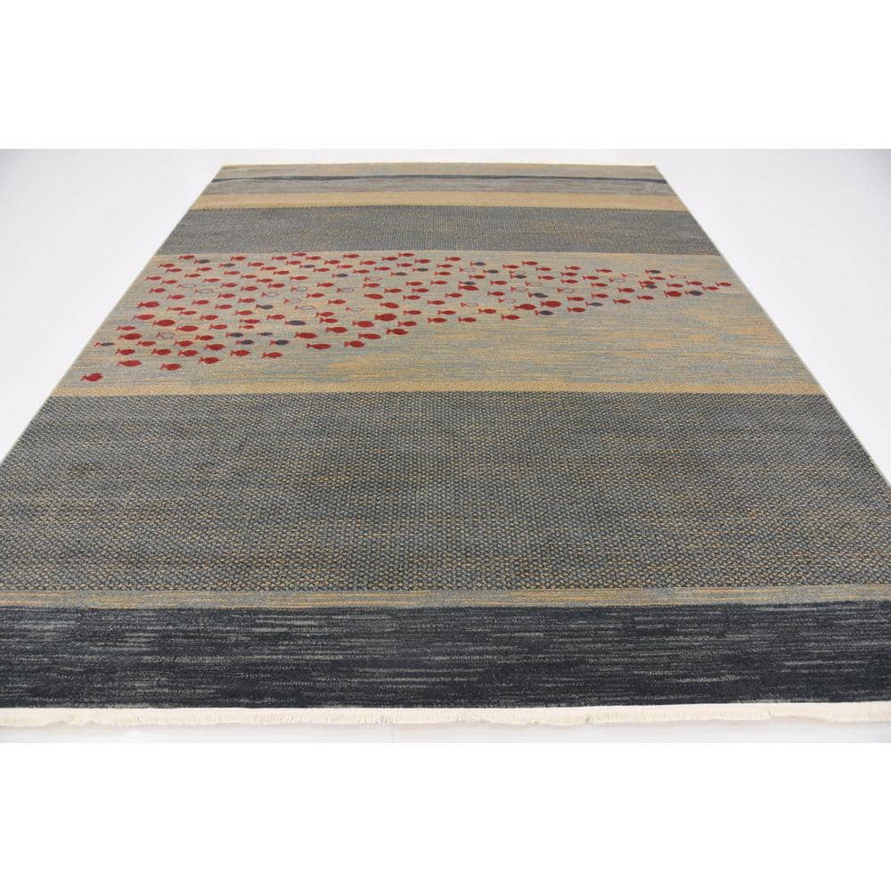 Modern Kashkuli Gabbeh 8'x10' Blue Stripe Polypropylene Area Rug